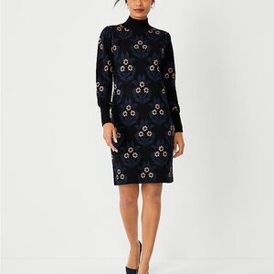 Ann Taylor Black Sweater Dress with Floral Patterns
